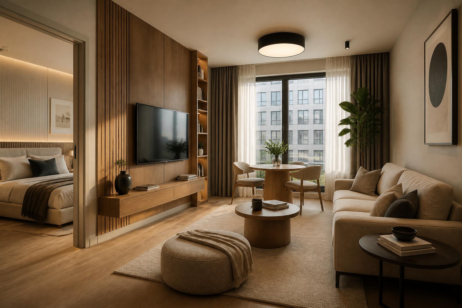 ELYA HOME tarafından anahtar teslim eşyalandırılmış modern 1+1 daire salonu